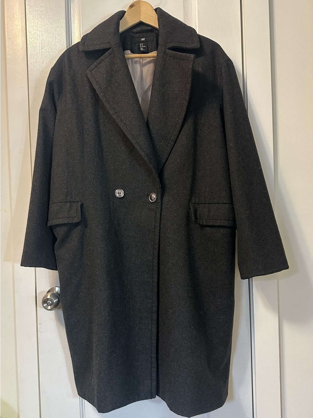 H&M Black Wool-Blend Pea Coat